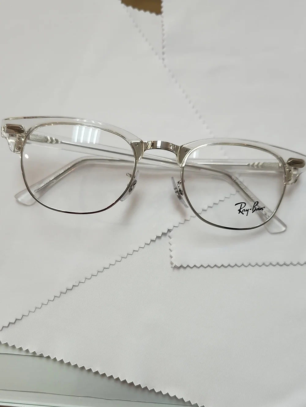 Ray-Ban Clear and Silver Semi-Rimmed Glasses